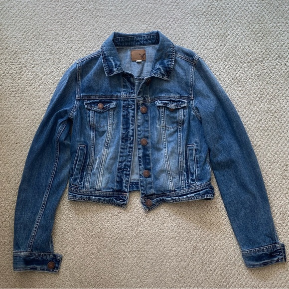 American Eagle Cropped Jean Jacket Dark Wash - Picture 1 of 7
